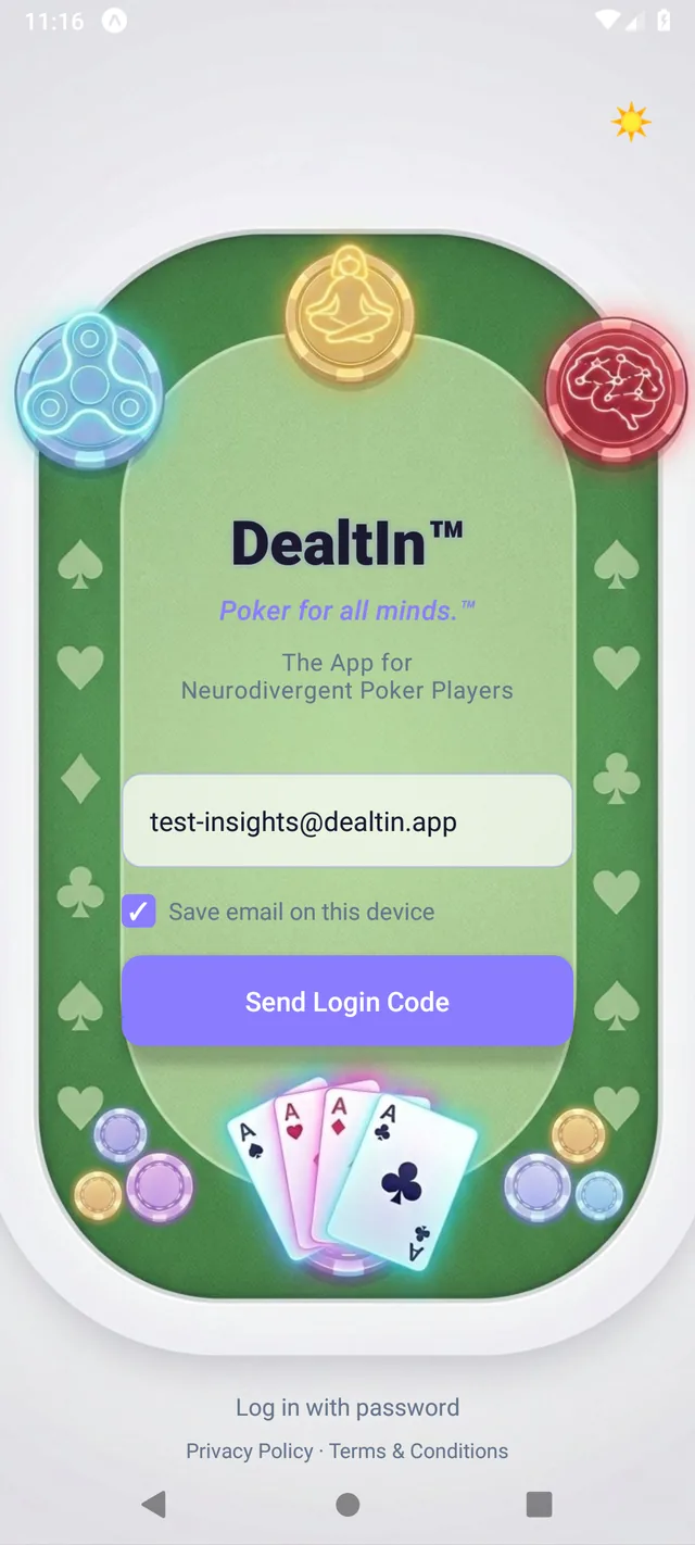 DealtIn login screen in Light theme