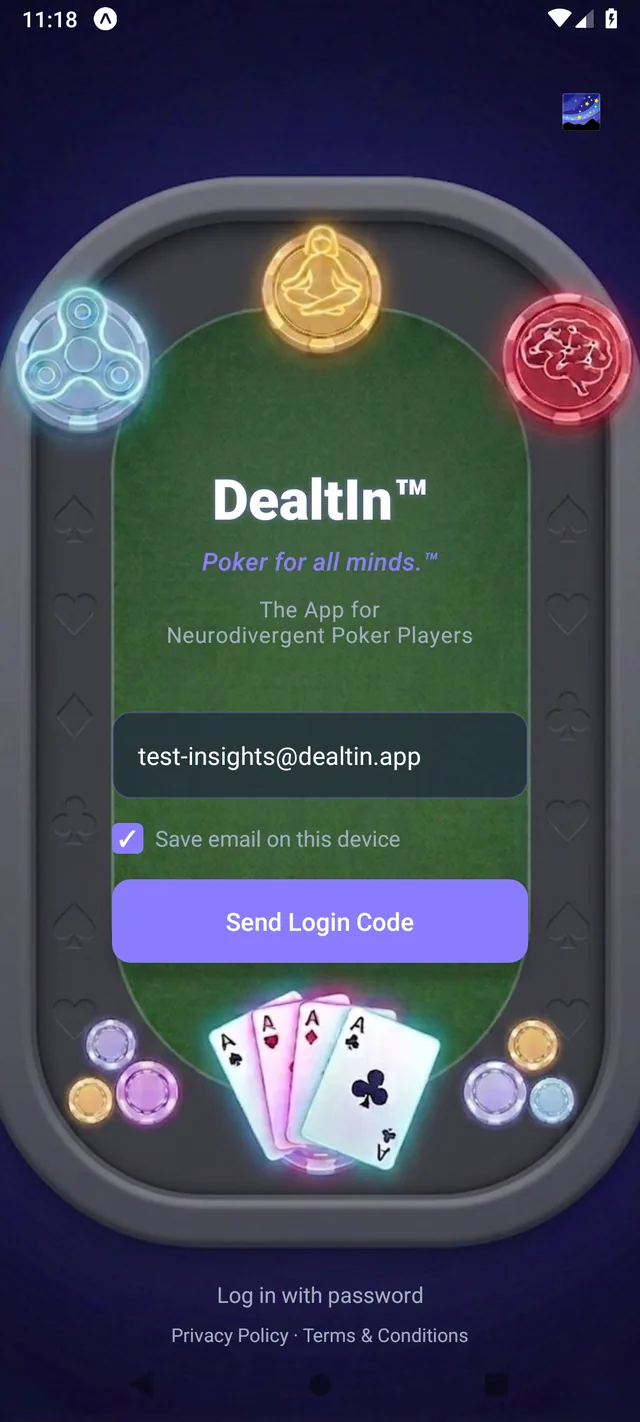 DealtIn login screen in Sensory Flow theme